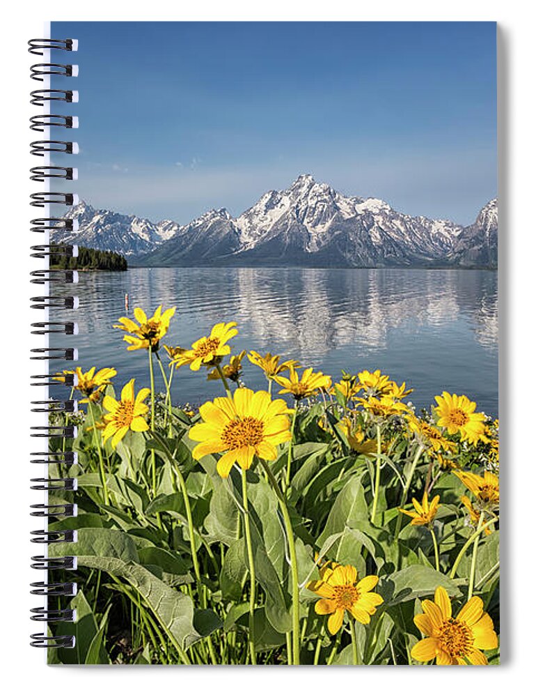 Flowers Spiral Notebook featuring the photograph Flowers by Jackson Lake, Grand Tetons by Belinda Greb