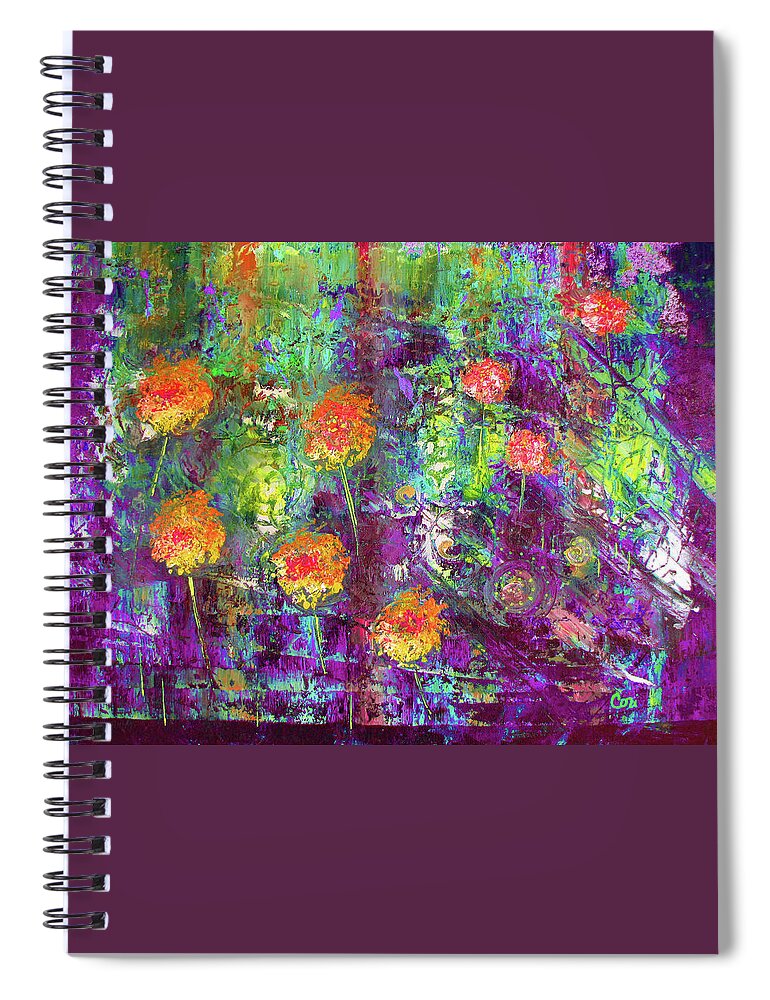 Flower Spiral Notebook featuring the painting Flowers Groovin' in Purple by Corinne Carroll