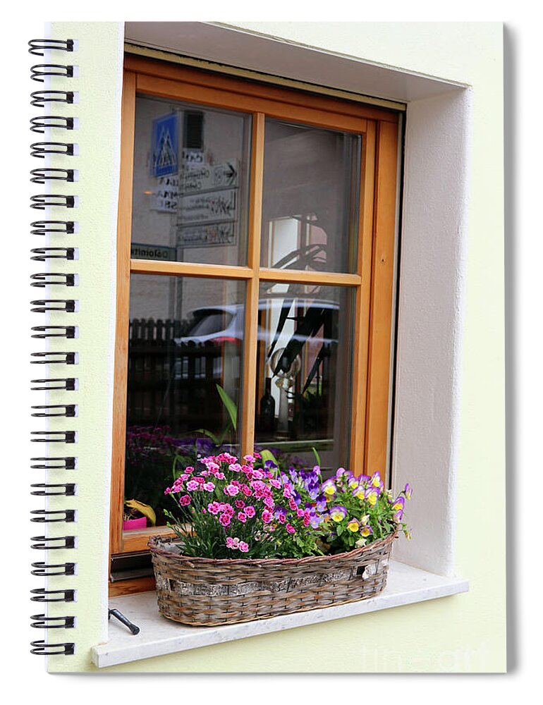Window Box Spiral Notebook featuring the photograph Flowers in Window in Italian Dolomites 8828 by Jack Schultz