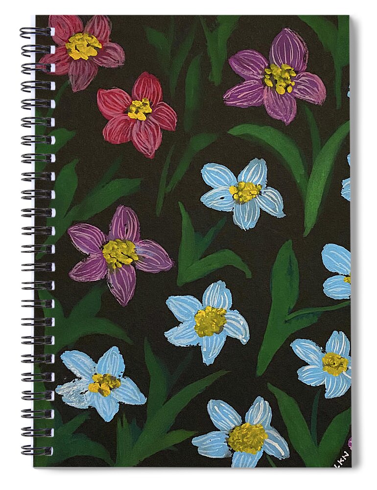 Flowers Spiral Notebook featuring the painting Flowers on Black by Lisa Neuman