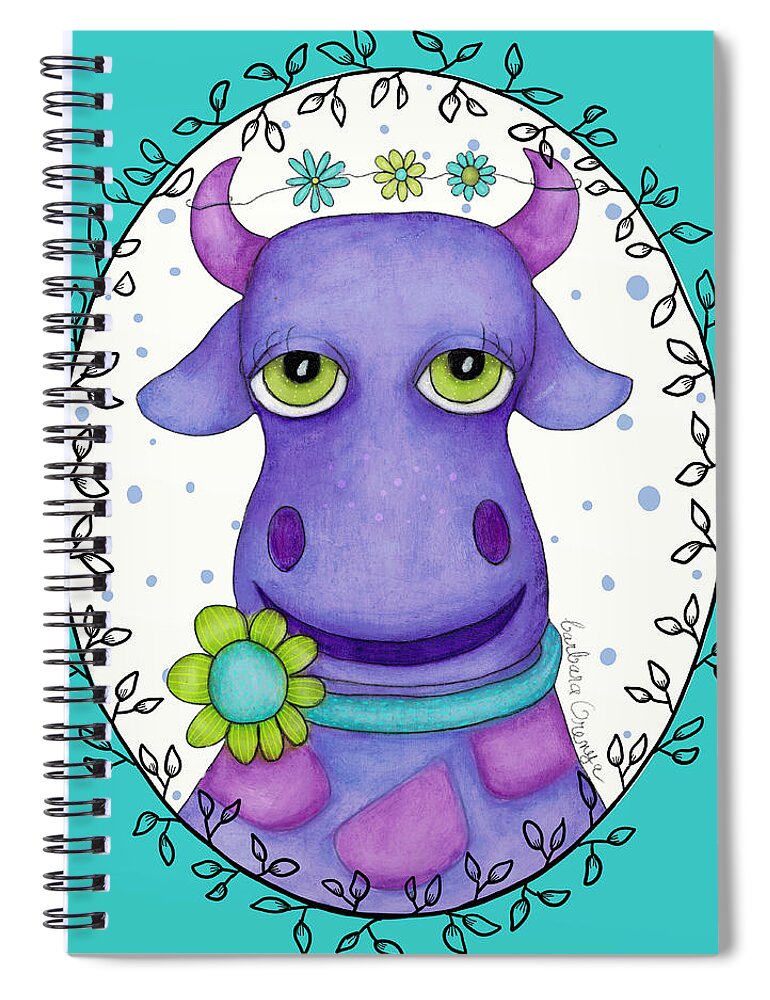 Illustration Spiral Notebook featuring the mixed media Flowery Cow by Barbara Orenya