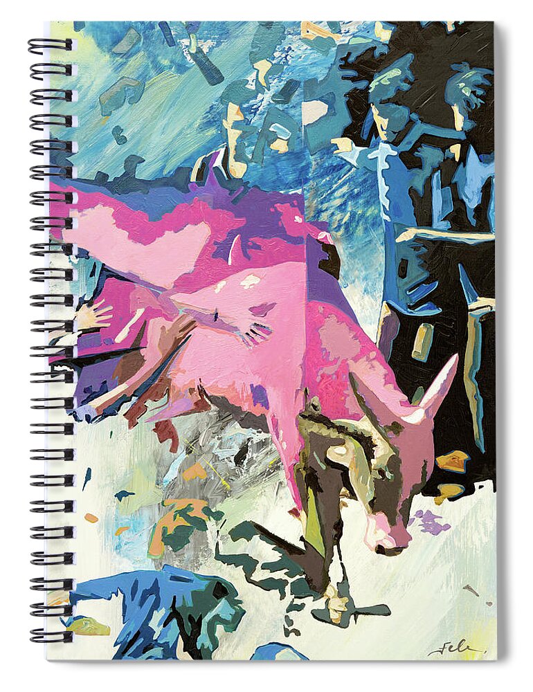 Bull Spiral Notebook featuring the painting Flucht des Apis - Stier - by Uwe Fehrmann