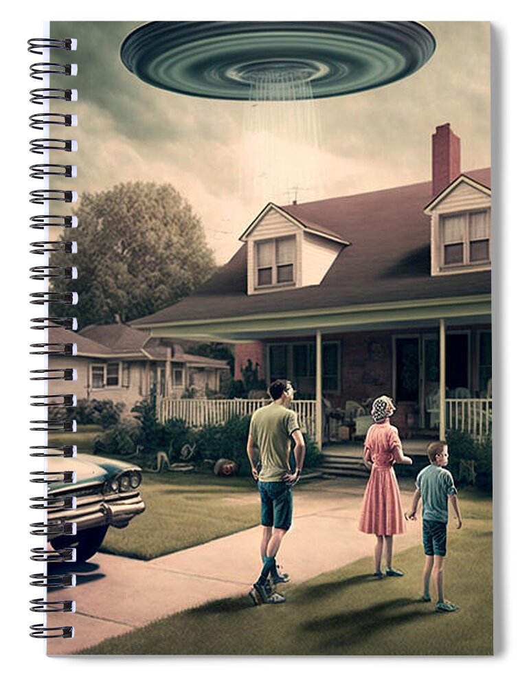 Flying Spiral Notebook featuring the mixed media Flying Saucer Frenzy III by Jay Schankman