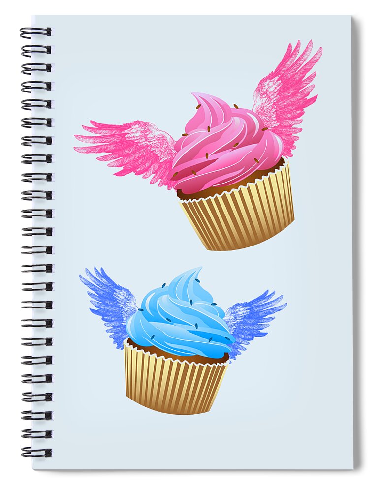 Cupcake Spiral Notebook featuring the digital art Flying Sugar by Madame Memento