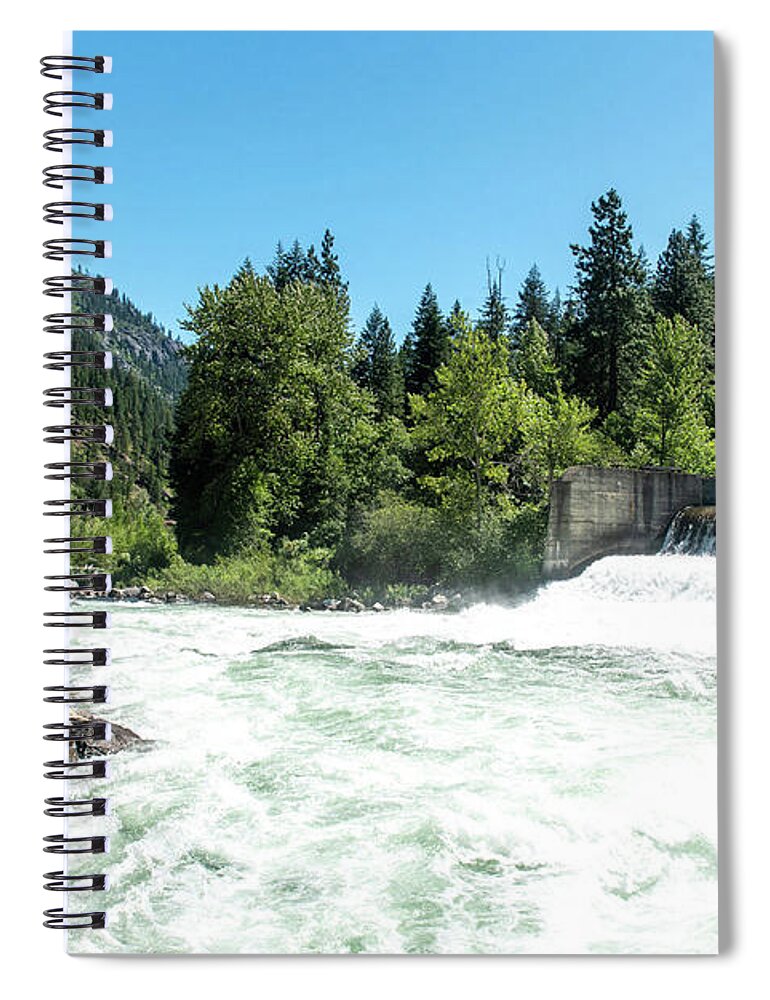 Foamy Wenatchee At Tumwater Canyon Dam Spiral Notebook featuring the photograph Foamy Wenatchee at Tumwater Canyon Dam by Tom Cochran