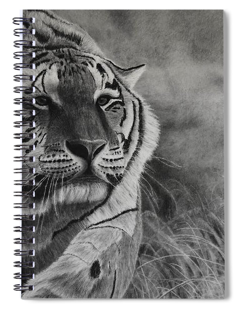 Tiger Spiral Notebook featuring the drawing Focus by Greg Fox