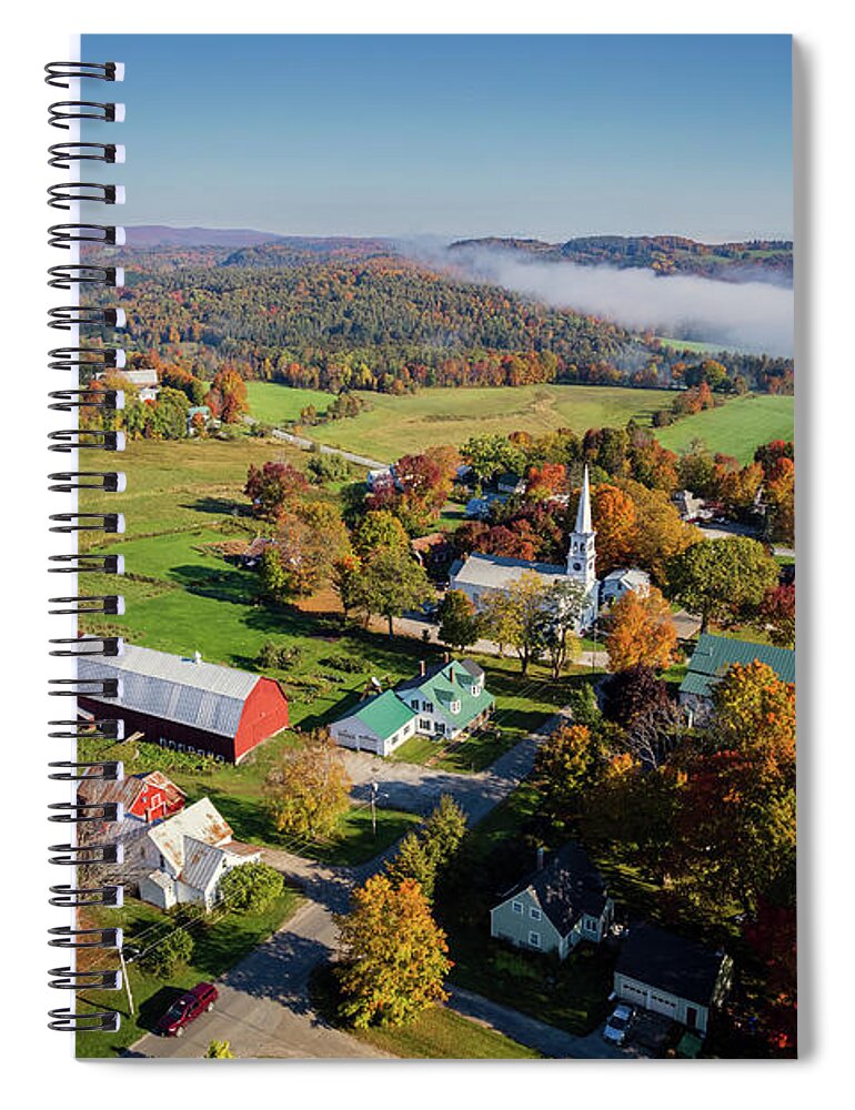 Vermont Spiral Notebook featuring the photograph Foggy Fall Foliage Morning in Peacham, Vermont - October 2021 by John Rowe