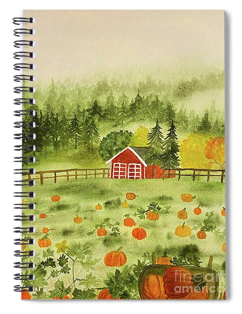 Fall Spiral Notebook featuring the painting Foggy Farm by Lisa Neuman
