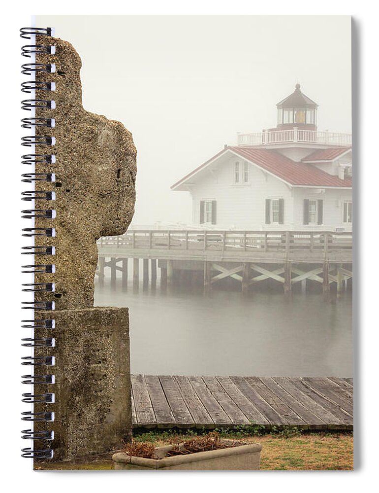 Manteo Spiral Notebook featuring the photograph Foggy morning near a lighthouse by Izet Kapetanovic