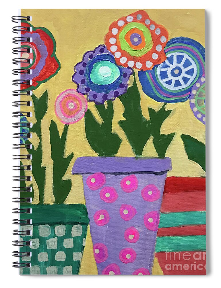 Acrylics On Linen Canvas Spiral Notebook featuring the painting Folk Art Flowers #1 by Theresa Honeycheck
