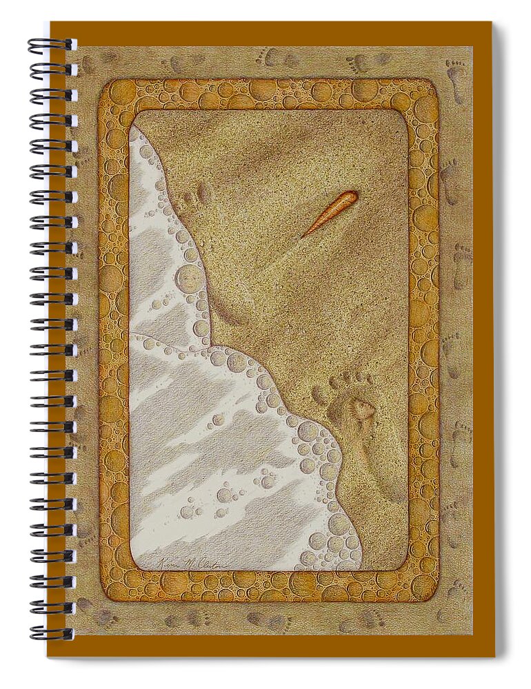 Kim Mcclinton Spiral Notebook featuring the painting Washed Away- Footprints, Foam, and Fate by Kim McClinton