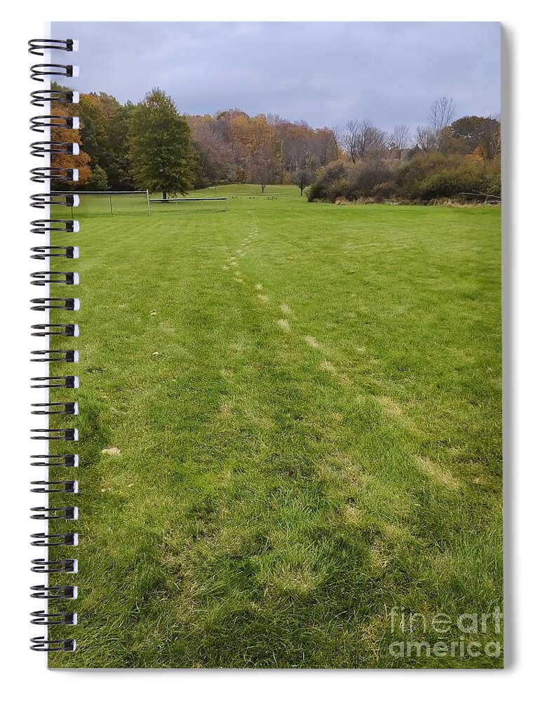  Spiral Notebook featuring the photograph Footprints in the Grass by Lisa Dionne