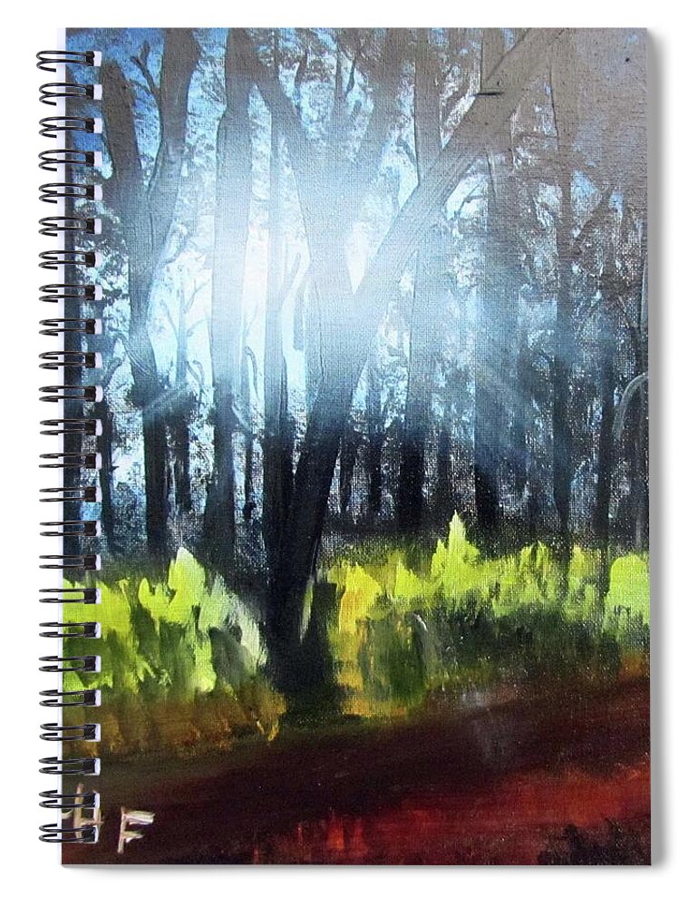 Gesso Spiral Notebook featuring the painting After Bob Ross by Linda Feinberg