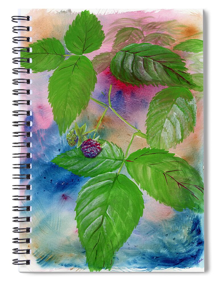 Watercolor Spiral Notebook featuring the painting Forage. Raspberry by Tammy Nara