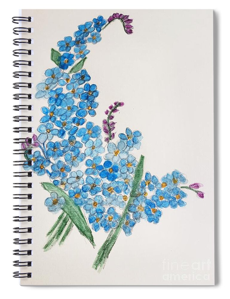 Blue Flowers Spiral Notebook featuring the painting Forget Me Not by Margaret Welsh Willowsilk