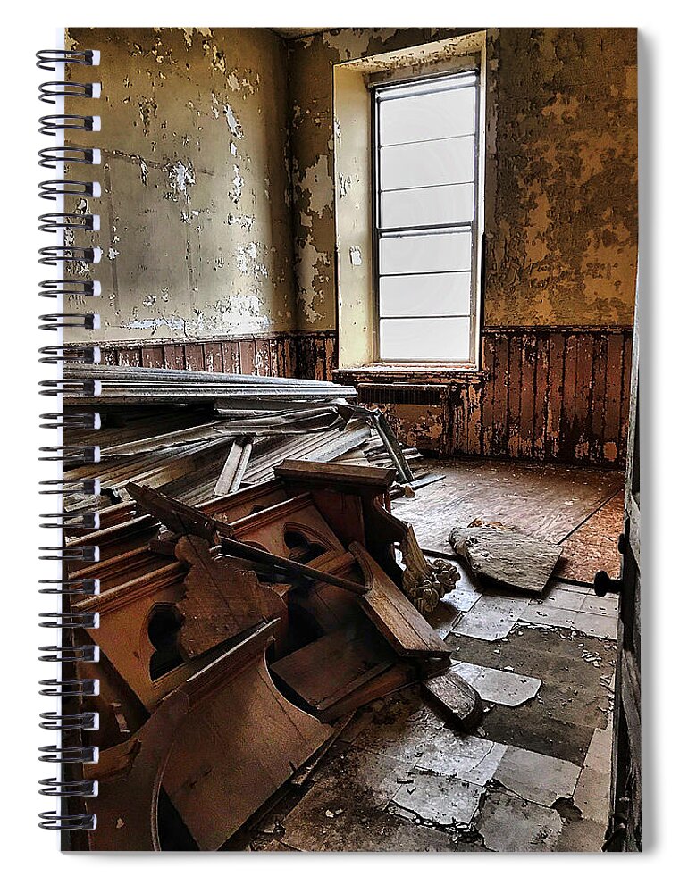  Spiral Notebook featuring the photograph Forgotten pews by Stephen Dorton