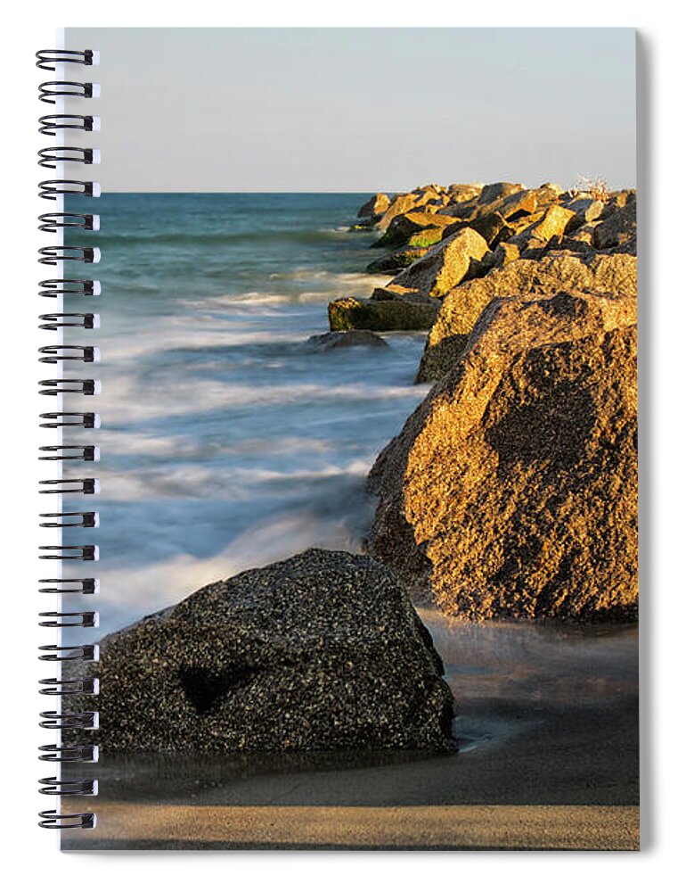 Fort Macon State Park Spiral Notebook featuring the photograph Fort Macon Jetty as Sunset Approaches by Bob Decker