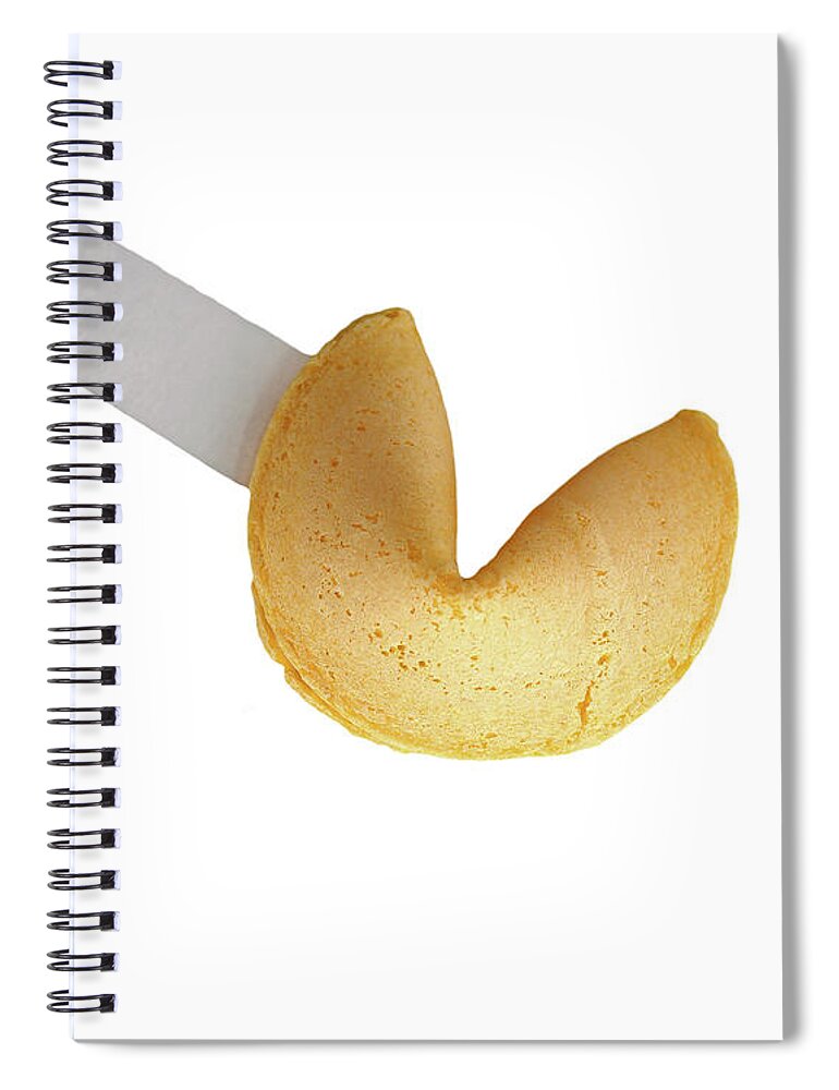 Fortune Spiral Notebook featuring the photograph Fortune cookie with blank fortune, space for copy, isolated on w by Pete Klinger