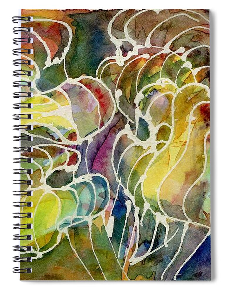 Curvy Contours Spiral Notebook featuring the painting Four Hosta Leaves by Tammy Nara