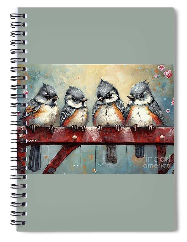 Tufted Titmouse Spiral Notebook featuring the painting Four Little Titmouse Friends by Tina LeCour