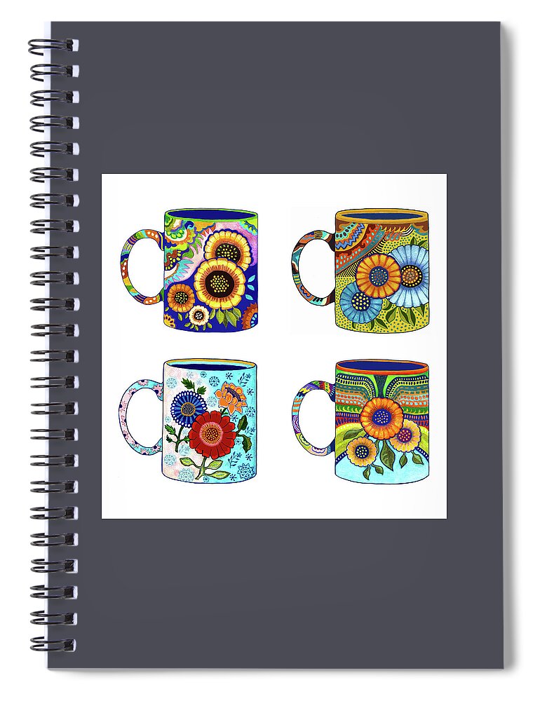 Coffee Mugs Spiral Notebook featuring the drawing Four Mexican Mugs on White by Lorena Cassady