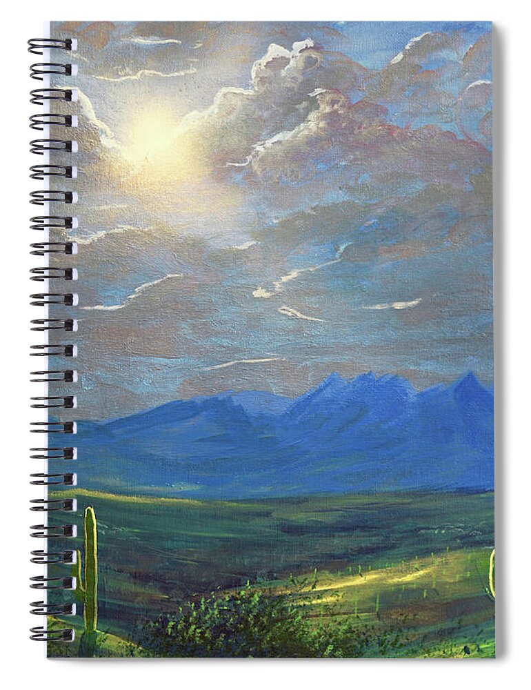 Four Peaks Spiral Notebook featuring the painting Four Peaks Morning Light, Arizona by Chance Kafka