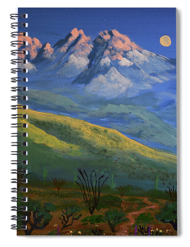 Four Peaks Spiral Notebook featuring the painting Four Peaks Snow by Chance Kafka