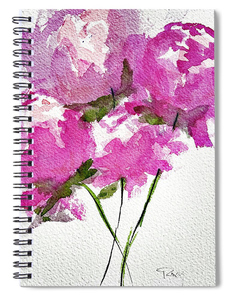Peonies Spiral Notebook featuring the painting Four Peonies Blooming by Roxy Rich