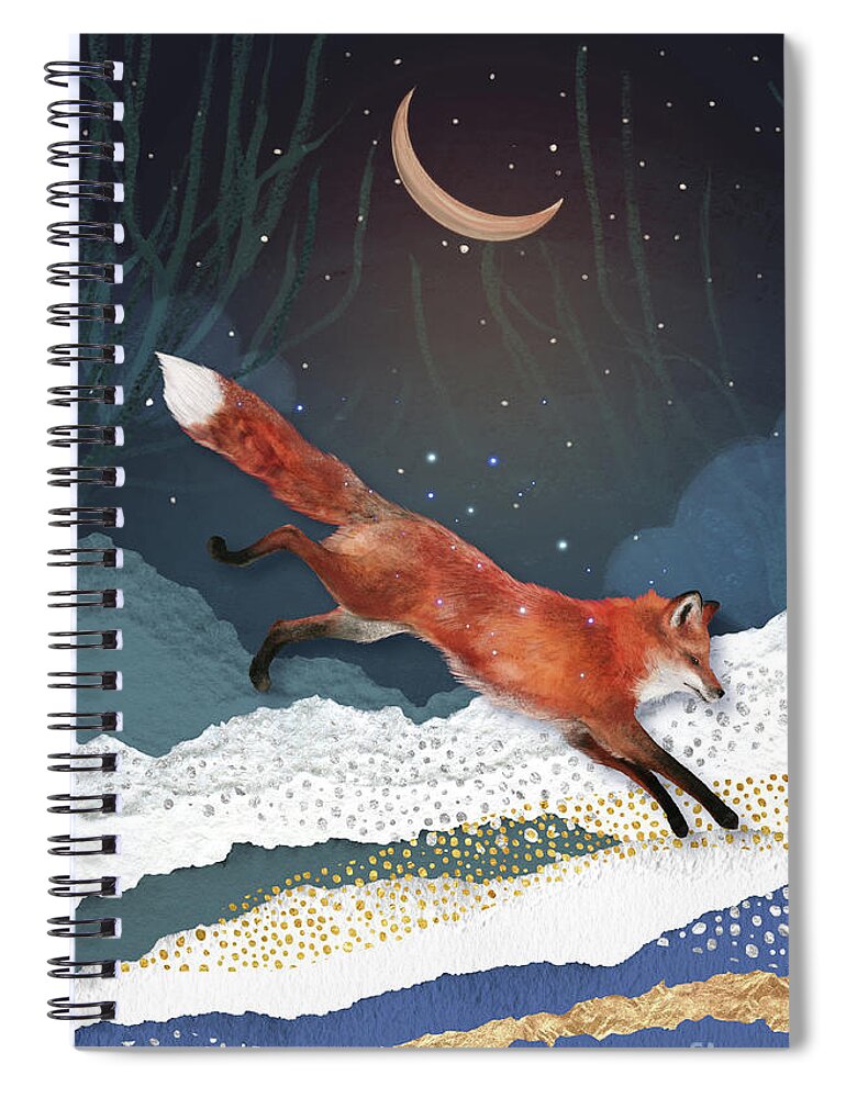 Fox And Moon Spiral Notebook featuring the painting Fox And Moon by Garden Of Delights