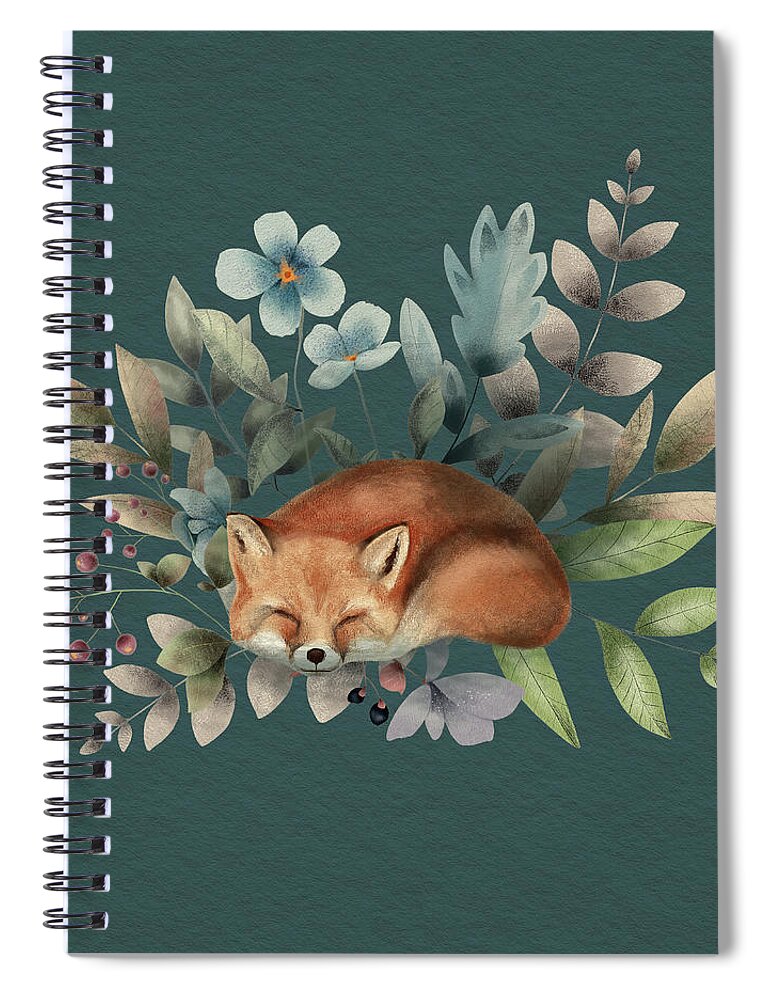 Fox Spiral Notebook featuring the painting Fox With Flowers by Garden Of Delights