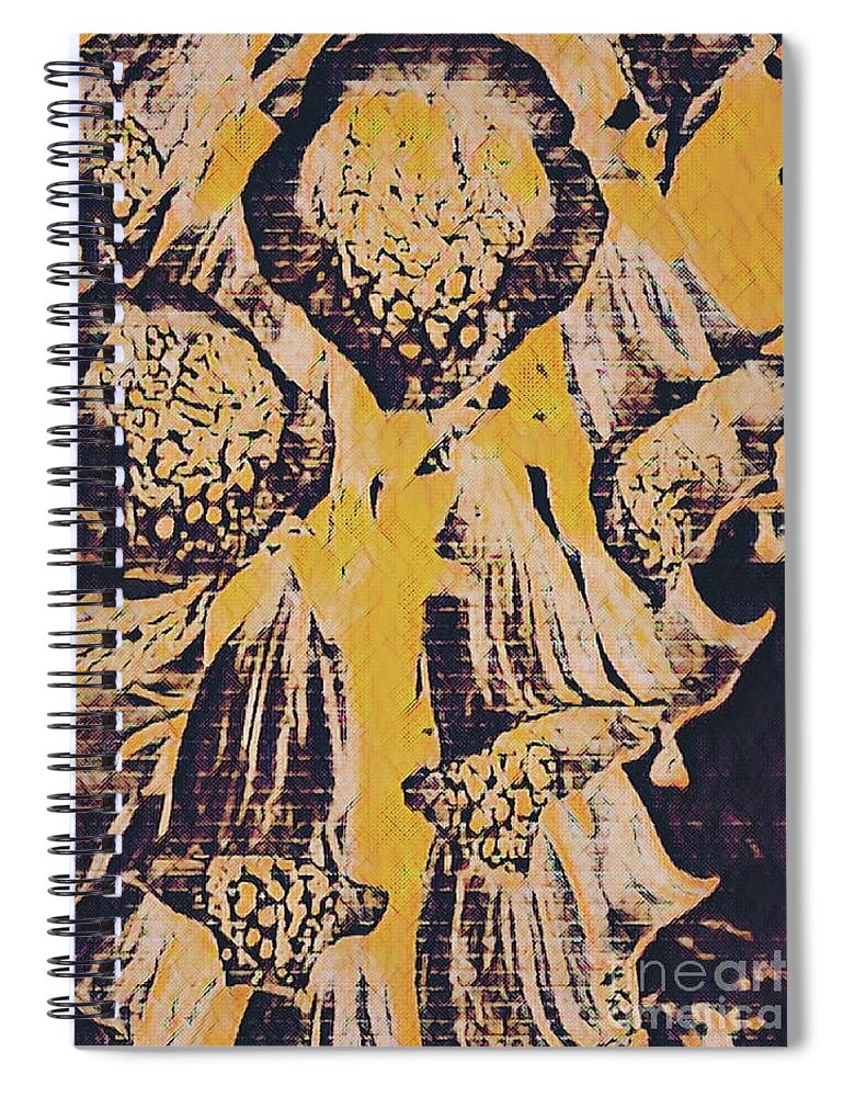 Flowers Spiral Notebook featuring the digital art Foxglove Pop Mustard by Tracey Lee Cassin
