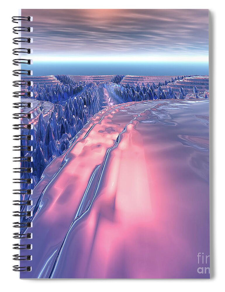Glacier Spiral Notebook featuring the digital art Fractal Glacier Landscape by Phil Perkins
