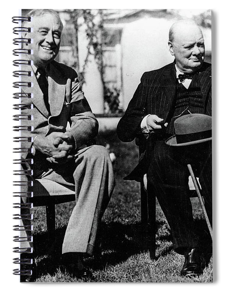Casablanca Conference Spiral Notebook featuring the painting Franklin Roosevelt with Winston Churchill at the Casablanca Conference by Historical Photo