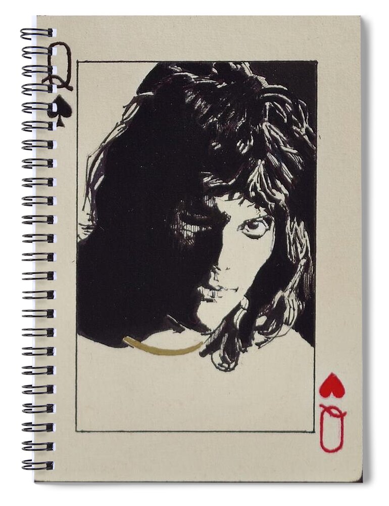 Queen Spiral Notebook featuring the drawing Freddie Mercury - Queen Of Knaves - detail by Sean Connolly