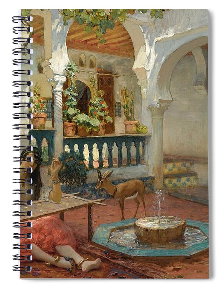 Frederick Arthur Bridgman American 1847 - 1928 The Weaver Spiral Notebook featuring the painting FREDERICK ARTHUR BRIDGMAN American 1847 - 1928 THE WEAVER by Artistic Rifki