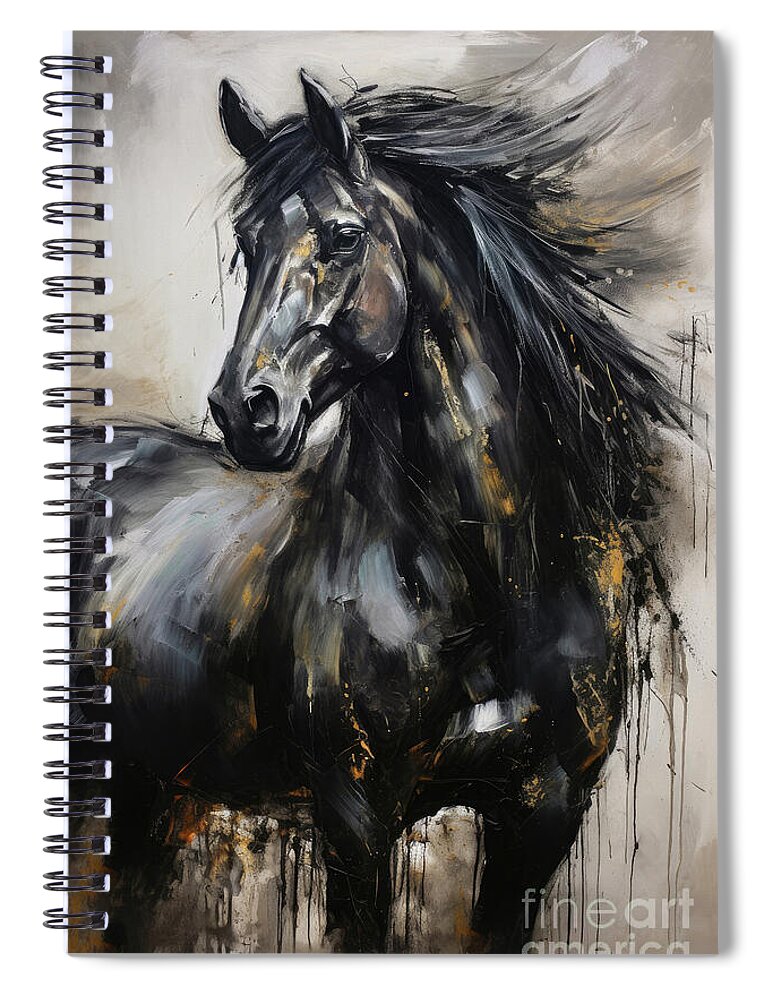 Black Stallion Spiral Notebook featuring the painting Free Spirit by Tina LeCour