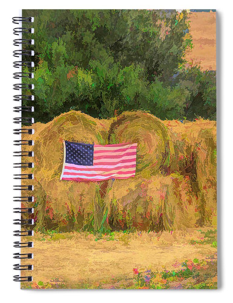 Flag Spiral Notebook featuring the photograph Freedom In A Haystack by Barbara Snyder