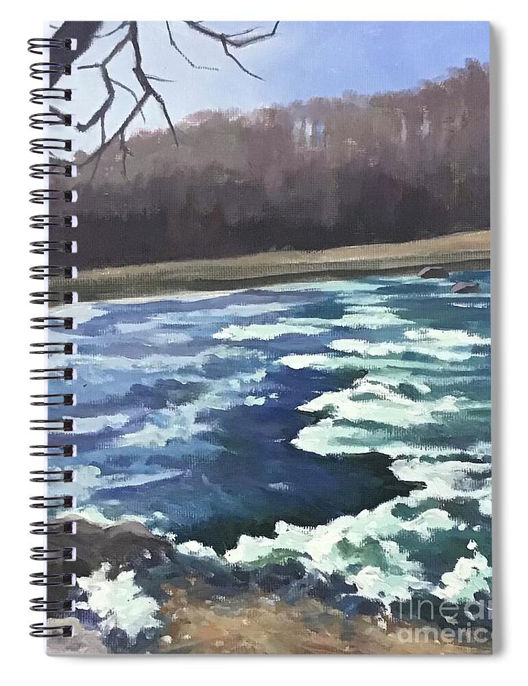 River Spiral Notebook featuring the painting French Broad Winter by Anne Marie Brown