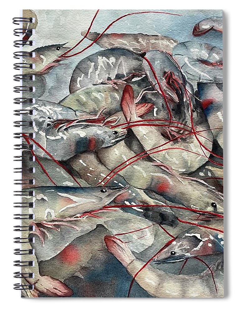 Shrimp Spiral Notebook featuring the painting Shiny Shells by Kelly Miyuki Kimura