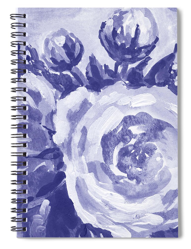 Flowers Spiral Notebook featuring the painting Fresh Monochrome Flowers In Purple Blue Very Peri Modern Interior Design VI by Irina Sztukowski