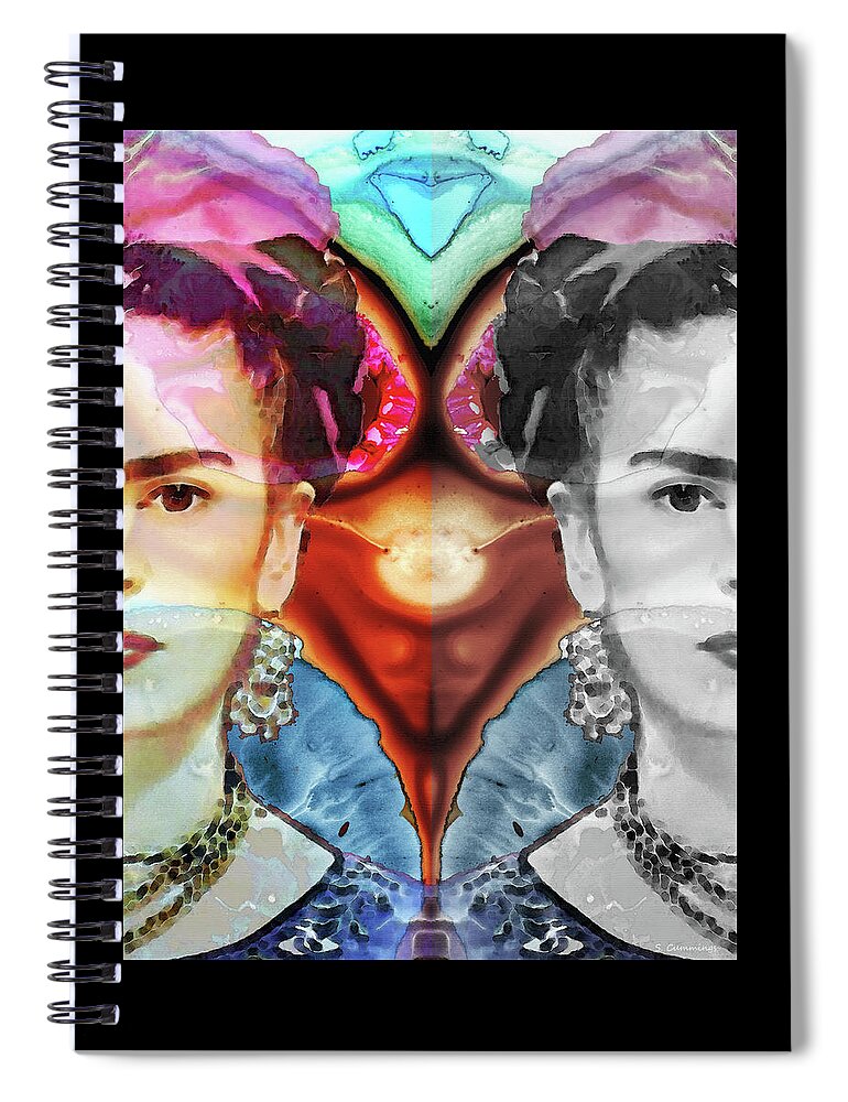 Frida Kahlo Spiral Notebook featuring the painting Frida Kahlo Art - Seeing Color by Sharon Cummings