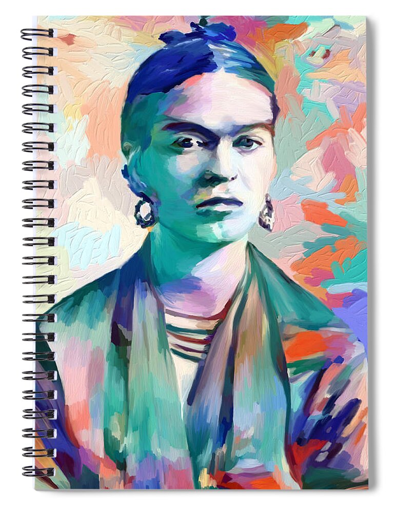 Frida Khalo Spiral Notebook featuring the mixed media Frida Khalo Portrait by Ann Leech