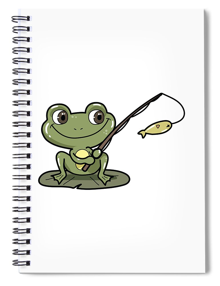 Frog at Fishing with Fishing rod Spiral Notebook by Markus