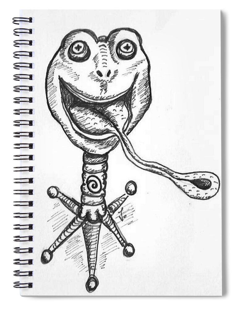 Frog Spiral Notebook featuring the drawing Frogstand by Vicki Noble