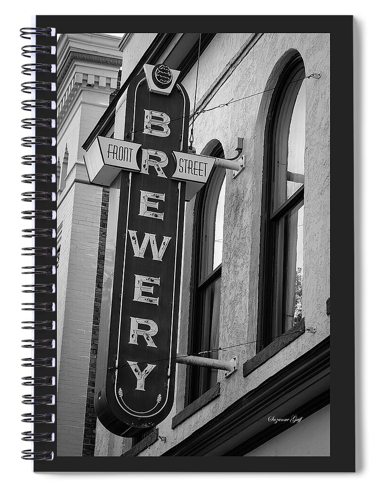 Photograph Spiral Notebook featuring the photograph Front Street Brewery - Black and White by Suzanne Gaff
