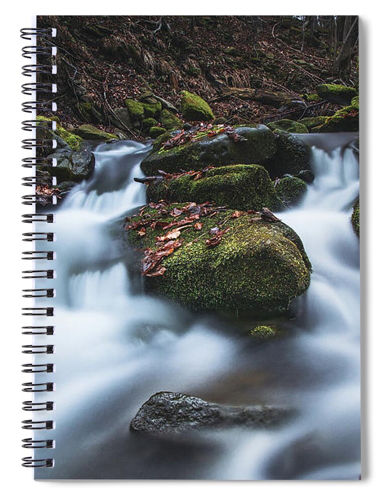 Splash Spiral Notebook featuring the photograph Frosty waterfall Tosanovsky in autumn colours by Vaclav Sonnek