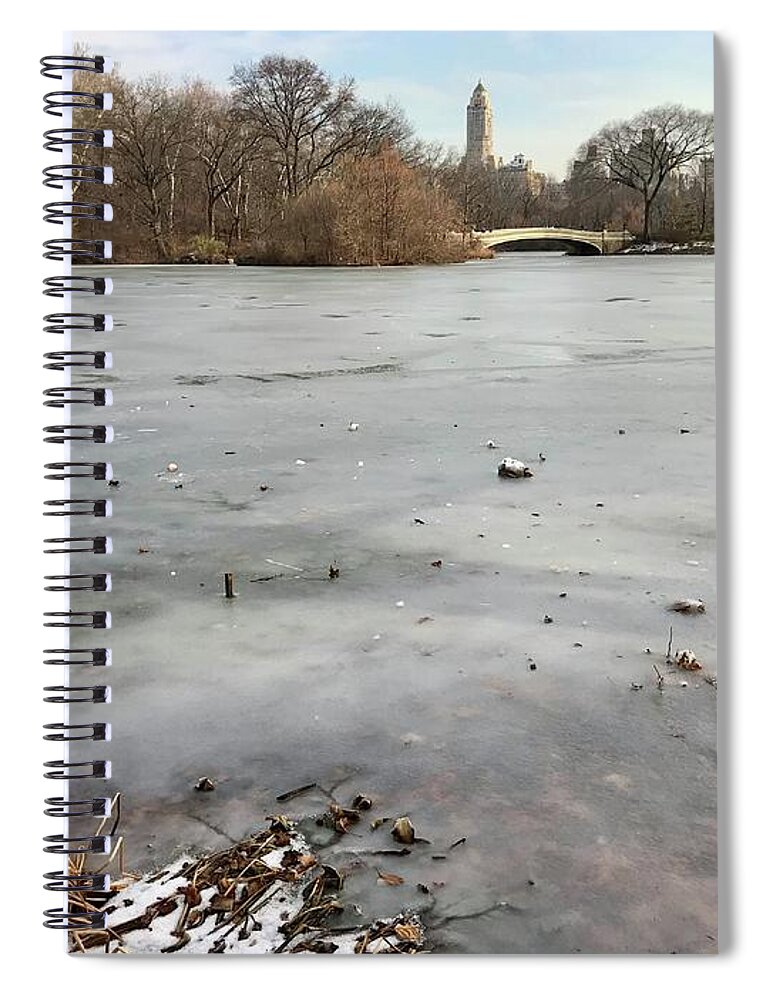  Spiral Notebook featuring the photograph Frozen Lake, NYC in December by Judy Frisk