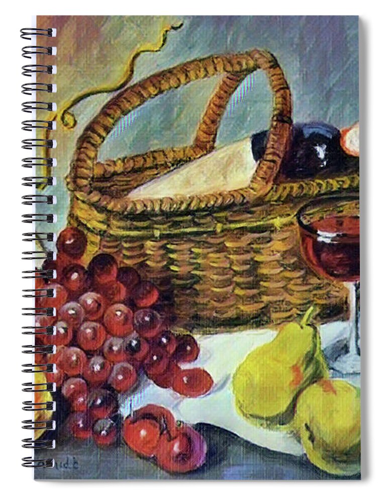 Basket Spiral Notebook featuring the painting Fruit Basket with Wine by Joel Smith