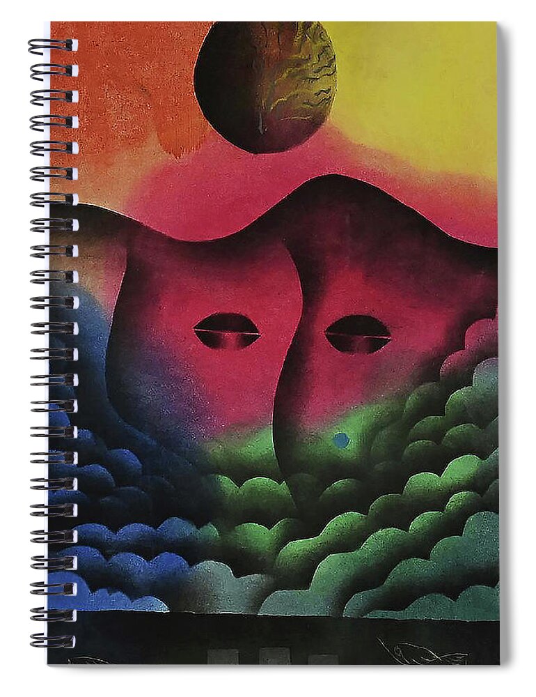 Abstract African Spiral Notebook featuring the painting Full Son Black by Winston Saoli 1950-1995