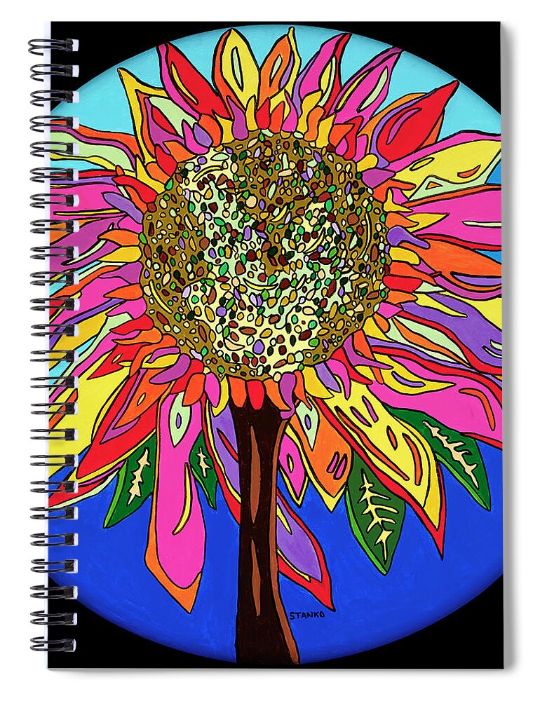 Flower Psychedelic Colorerful Pop Art Spiral Notebook featuring the painting FunFlower by Mike Stanko